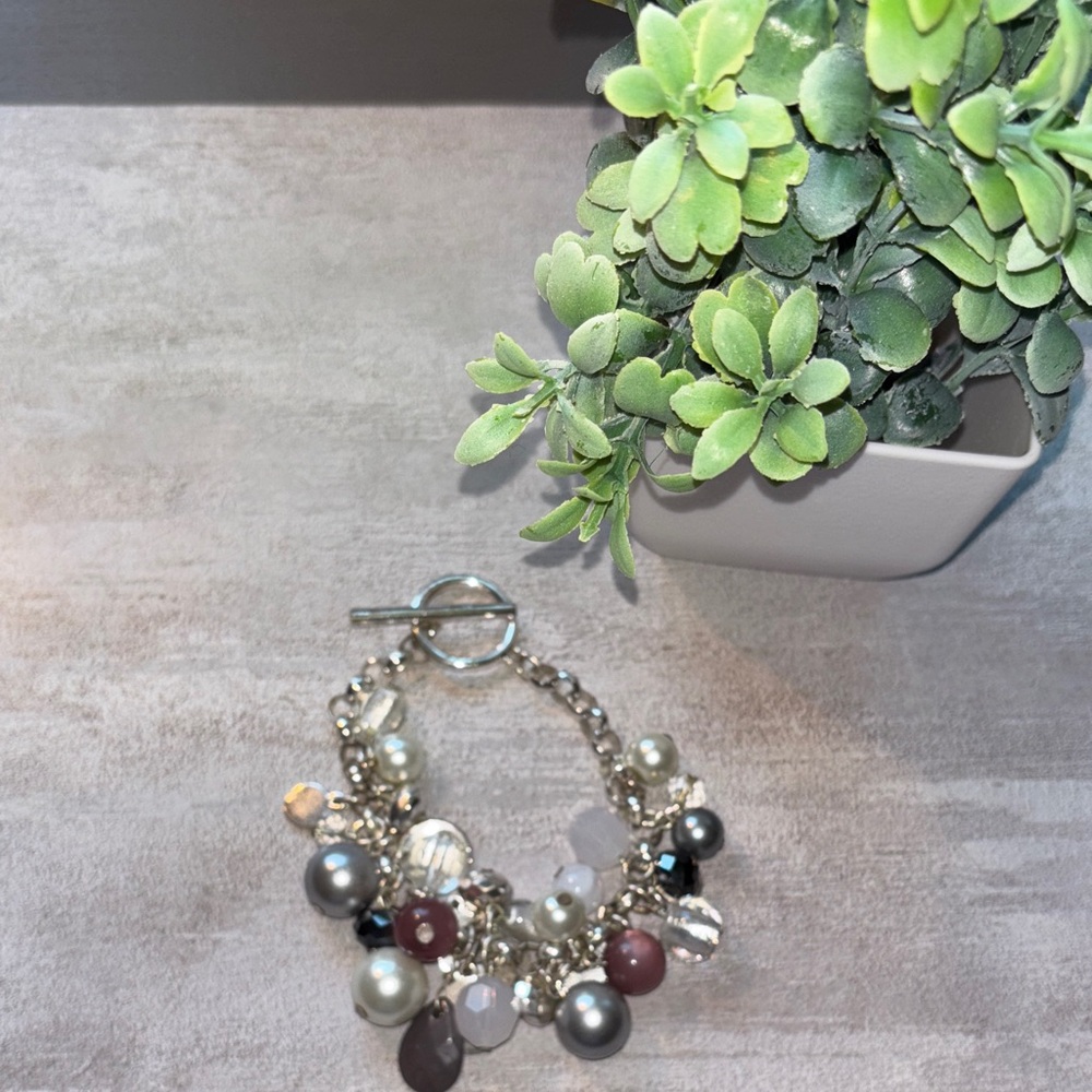 White House Black Market Silver and Pearl Charm Bracelet